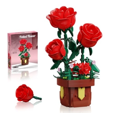 TYCOLE Rosen-Blumen-Bauset, künstliche Pflanzen-Bausteine für Erwachsene & Mädchen ab 8 Jahren, Zuhause/Büro-Dekoration, perfektes Weihnachts- & Geburtstagsgeschenk für Frauen, Kinder und Erwachsene - 1