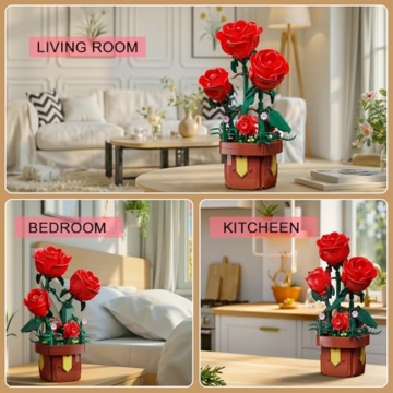 TYCOLE Rosen-Blumen-Bauset, künstliche Pflanzen-Bausteine für Erwachsene & Mädchen ab 8 Jahren, Zuhause/Büro-Dekoration, perfektes Weihnachts- & Geburtstagsgeschenk für Frauen, Kinder und Erwachsene - 5