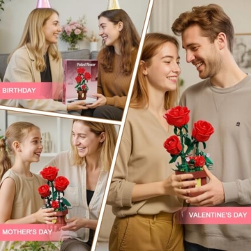 TYCOLE Rosen-Blumen-Bauset, künstliche Pflanzen-Bausteine für Erwachsene & Mädchen ab 8 Jahren, Zuhause/Büro-Dekoration, perfektes Weihnachts- & Geburtstagsgeschenk für Frauen, Kinder und Erwachsene - 6