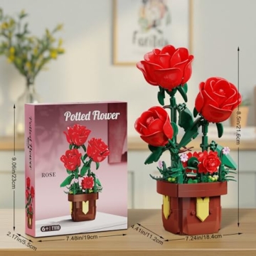 TYCOLE Rosen-Blumen-Bauset, künstliche Pflanzen-Bausteine für Erwachsene & Mädchen ab 8 Jahren, Zuhause/Büro-Dekoration, perfektes Weihnachts- & Geburtstagsgeschenk für Frauen, Kinder und Erwachsene - 7