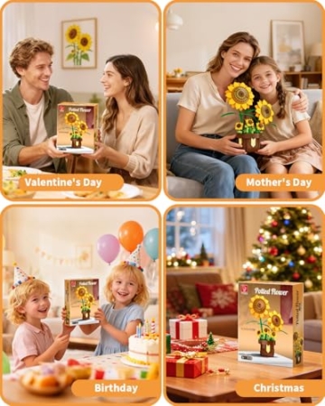 TYCOLE Sonnenblumen Bausteine Set - Botanischer Blumenstrauß für Heimdekoration, Kreative Blumensammlung für Erwachsene Frauen Männer, 291 Teile Deko Geschenkidee zu Geburtstag Weihnachten - 4