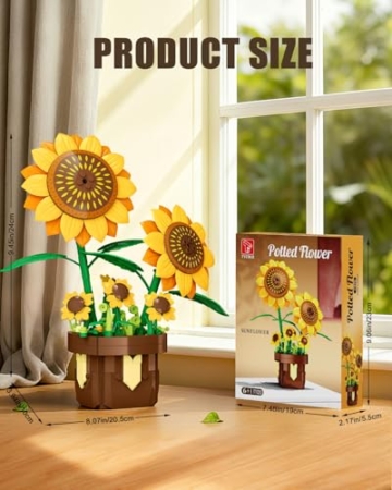 TYCOLE Sonnenblumen Bausteine Set - Botanischer Blumenstrauß für Heimdekoration, Kreative Blumensammlung für Erwachsene Frauen Männer, 291 Teile Deko Geschenkidee zu Geburtstag Weihnachten - 6