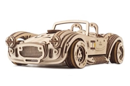 UGEARS 3D Puzzle Auto Modellbau - Drift Cobra Racing Car - 3D Holzpuzzle Sportwagen aus der Vergangenheit - Modellbausatz für Erwachsene - Mechanisches Modell Holzbausatz Auto mit Federmotor - 1