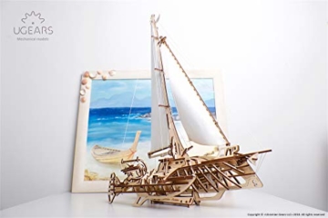 Ugears 3D Puzzle Trimaran Merihobus Schiff Segelboot Holzpuzzle Modellbau Set Denkspiel - DIY Puzzle Lernspielzeug - Umweltfreundlicher Holz Modellbausatz - Für Erwachsene & Kinder - 4