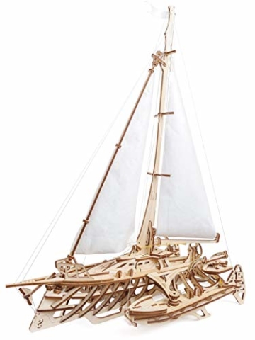 Ugears 3D Puzzle Trimaran Merihobus Schiff Segelboot Holzpuzzle Modellbau Set Denkspiel - DIY Puzzle Lernspielzeug - Umweltfreundlicher Holz Modellbausatz - Für Erwachsene & Kinder - 1