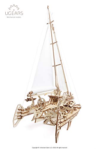 Ugears 3D Puzzle Trimaran Merihobus Schiff Segelboot Holzpuzzle Modellbau Set Denkspiel - DIY Puzzle Lernspielzeug - Umweltfreundlicher Holz Modellbausatz - Für Erwachsene & Kinder - 5
