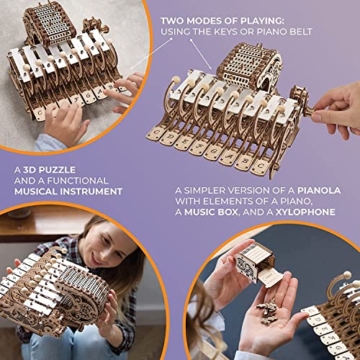 UGEARS Mechanisches Celesta 3D Puzzle - Multifunktionales Musikinstrument mit Klavier, Spieluhr und Xylophon - 3D Holzpuzzle Erwachsene und Kinder - Modellbau Holzbausatz - Musical Modellbausatz - 3