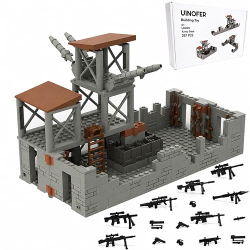 UINOFER Militär Szene Baustein Set, DIY Militärbasen Architektur Modell, WW2 Militärische Wachsames Haus Architektur, Kompatibles 75387 Zubehör (Army Base) - 1
