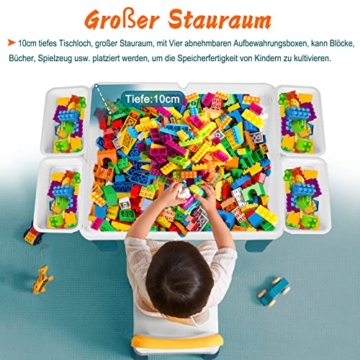 UISEBRT Kindertisch mit 2 Stühle Spieltisch mit 163 Stück Bausteine Multifunktionaler Aktivitätstisch Set für Kinder Baustein Tisch Stuhl Set Basteltisch für Kinderzimmer und Kindergarten