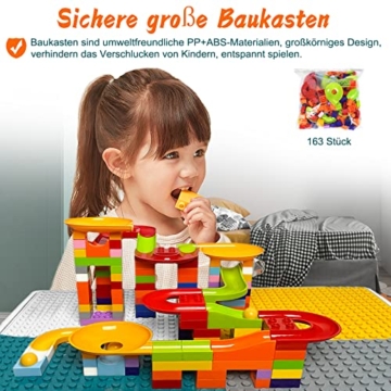 UISEBRT Kindertisch mit 2 Stühle Spieltisch mit 163 Stück Bausteine Multifunktionaler Aktivitätstisch Set für Kinder Baustein Tisch Stuhl Set Basteltisch für Kinderzimmer und Kindergarten