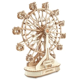 Ukuu 3D Holzpuzzle, Rotierendes Riesenrad Modellbausatz mit Musik, Mechanischer Holzbausatz zum Bauen, DIY Montage Holzpuzzle Spielzeug, Bastelset Holzgeschenk für Erwachsene und Jugendliche - 1