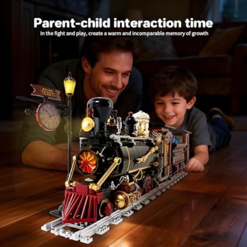 Unativer Steampunk Erzbergwerk Zug Bausteine Bausatz, 1402 Teile Industrielle Dampflok mit Güterwagen, Mechanisches Eisenbahn Baumodell Baustein Spielzeuge im Vintage Stil für Dekoration - 5