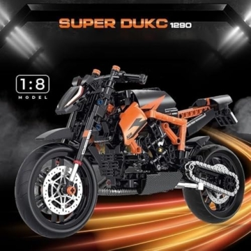 Unativer Technik Motorrad Bausteine Modell, 579 Teile Supermotorrad Bausteine für Superduke 1290R Technik Rennen Superbike Modellbausatz, Superbike Konstruktionsspielzeu für Kinder Erwachsene (60501) - 3