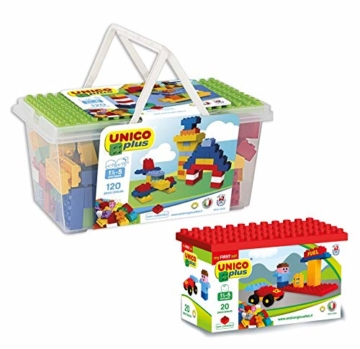 Unico Plus 8502 Box 120 TLG + Unico 8597 Tankstelle mit Auto Figur - 1