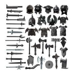 Vectolbricks Militär Waffen Set, Gemischte Mittelalterliche Helme, Rüstungen und Waffen Bausteine Zubehör Für Erwachsene und Jugendliche geeignet, Kompatibel mit minifig Aller großen Marken (40 Teile) - 1