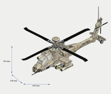 WANGE Modell des Apache-AH-64-Hubschraubers Zum Zusammenbauen Mit Bausteinen. Flugmodellbau 1:48. Angriffshubschrauber. - 2