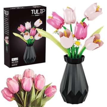 WINNER SPACE Tulpen Blumen Bauspielzeugset mit Vase, 223pcs Botanical Collection Bauklotz Spielzeug Pflanzen Home Deko, Geschenk zu Valentinstag, Muttertag Für Freundin Freund Mädchen 8+ - 1