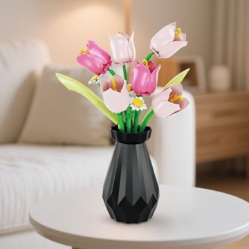 WINNER SPACE Tulpen Blumen Bauspielzeugset mit Vase, 223pcs Botanical Collection Bauklotz Spielzeug Pflanzen Home Deko, Geschenk zu Valentinstag, Muttertag Für Freundin Freund Mädchen 8+ - 5