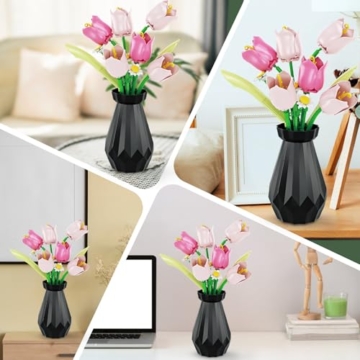 WINNER SPACE Tulpen Blumen Bauspielzeugset mit Vase, 223pcs Botanical Collection Bauklotz Spielzeug Pflanzen Home Deko, Geschenk zu Valentinstag, Muttertag Für Freundin Freund Mädchen 8+ - 8