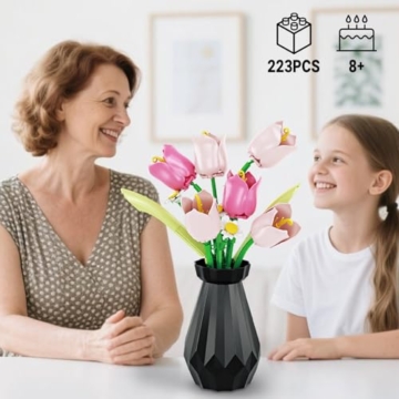 WINNER SPACE Tulpen Blumen Bauspielzeugset mit Vase, 223pcs Botanical Collection Bauklotz Spielzeug Pflanzen Home Deko, Geschenk zu Valentinstag, Muttertag Für Freundin Freund Mädchen 8+ - 9