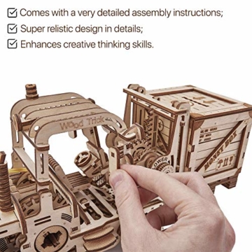 Wood Trick Gabelstapler 3D Holzpuzzle für Erwachsene und Kinder zum Bauen mit Palette und Kleiner Sparbüchse - reibungsbetriebene und manuelle Hebesteuerung - Mechanisches Modellmodell aus Holz - 4