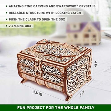 Wood Trick Schatzkiste 3D-Holzpuzzle für Erwachsene und Kinder zum Bauen - süßes und ordentliches Design - mit schimmernden Kristallen - Bewahren Sie Ihren Schmuck auf - DIY-Geschenkbox - 3