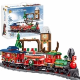 WWEI Weihnachtszug mit batteriebetriebenem Motor, Schienen und Zubehör,1217 Teile Klemmbausteine Kompatibel mit Lego Technik