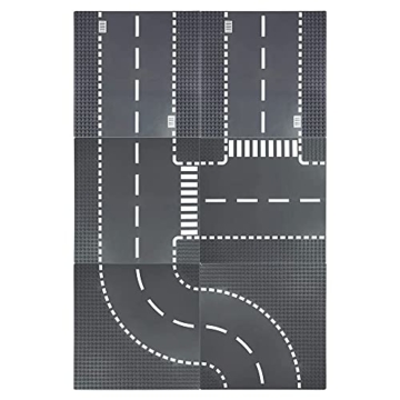 YOKES 6stk. Straßen Platten Set für Lego Platten Strasse, Stadtleben, Städtebauen Bauplatten Straße Kompatibel mit Lego City Straßenplatten - 1