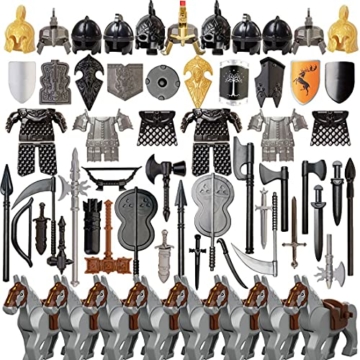 ZCXX 71St. Ritter Helm, Ritter Rüstung und Custom Waffen Set für Mini Ritter Figuren, kompatibel mit Lego